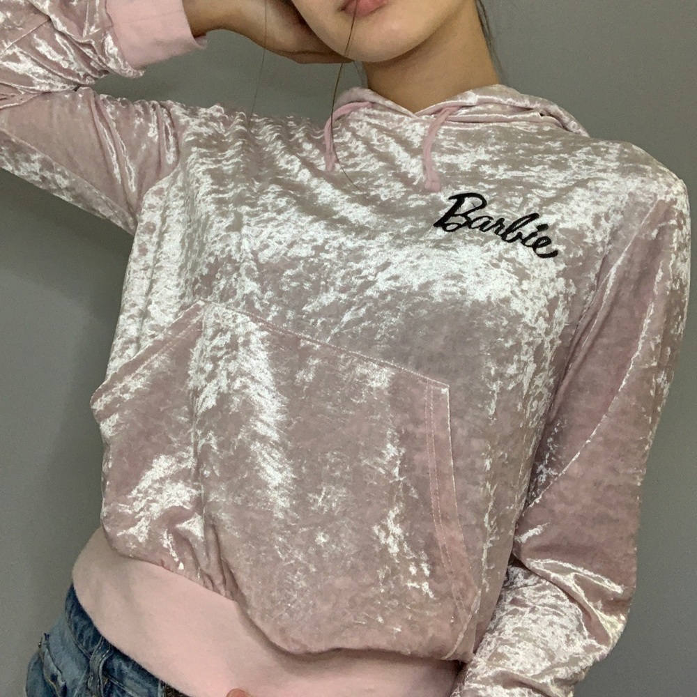 Baby pink Barbie semi cropped hoodie